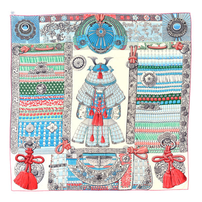 Hermes Cashmere Silk Parures De Samourais Shawl 140 Blanc Turquoise Vert 1 of 3