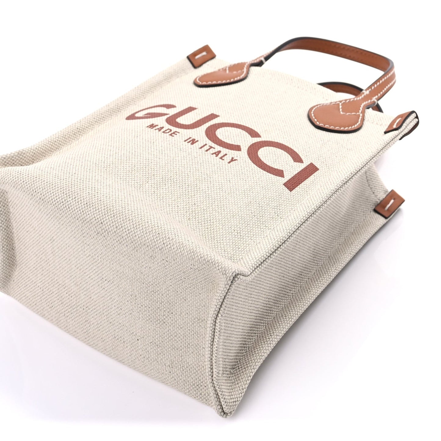 Canvas Calfskin Logo Mini Tote Bag Beige Light Brown