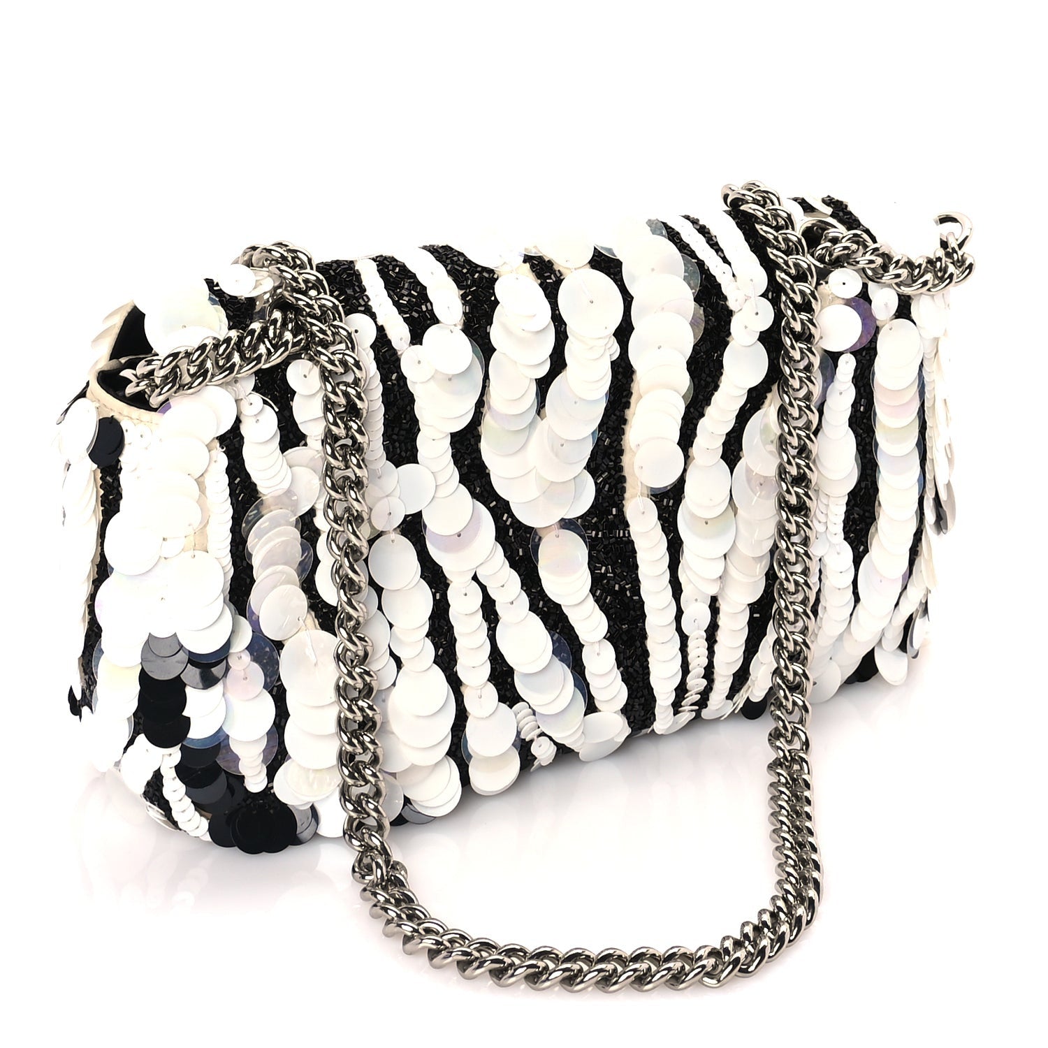 Gucci Satin Sequin Beaded Zebra Small GG Marmont Shoulder Bag  Black White 2 of 8