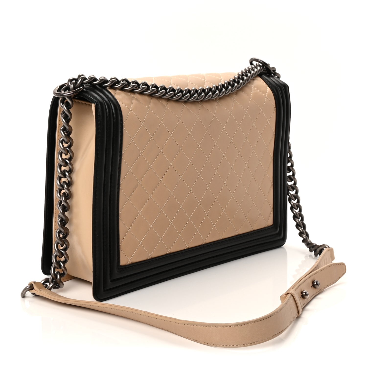 Chanel Lambskin Quilted Large Boy Flap Beige Black 2 of 8