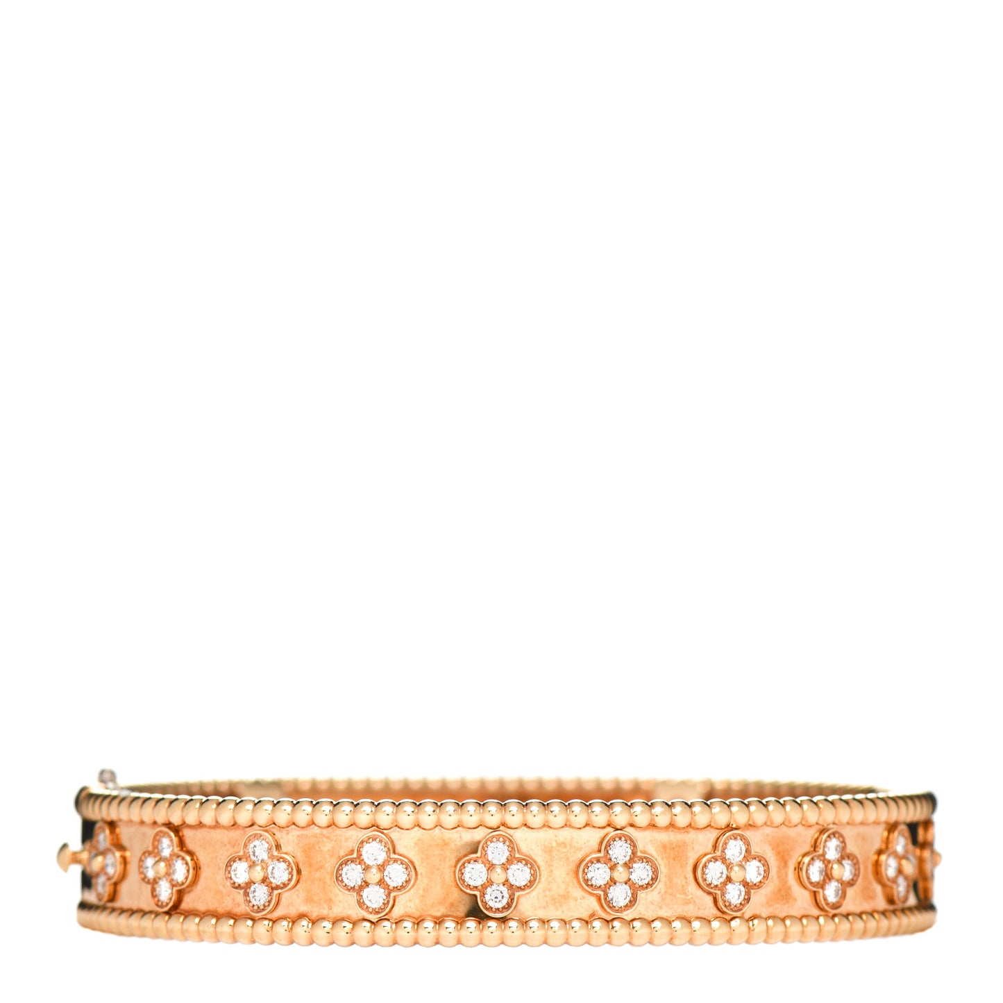 18K Rose Gold Diamond Perlee Clovers Bangle Bracelet L