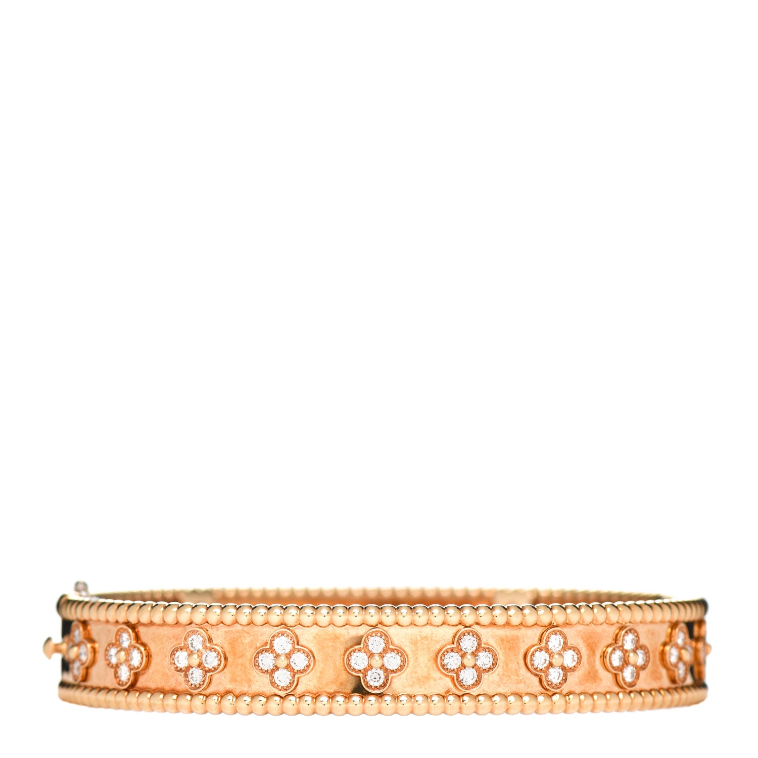 Van Cleef & Arpels 18K Rose Gold Diamond Perlee Clovers Bangle Bracelet L 1 of 5
