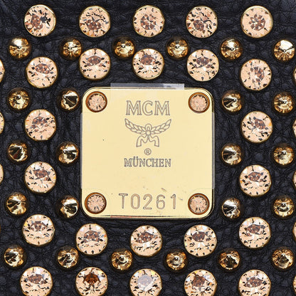 MCM Grainy Lambskin Crystal Studded Medium Stark Backpack Black 11 of 13