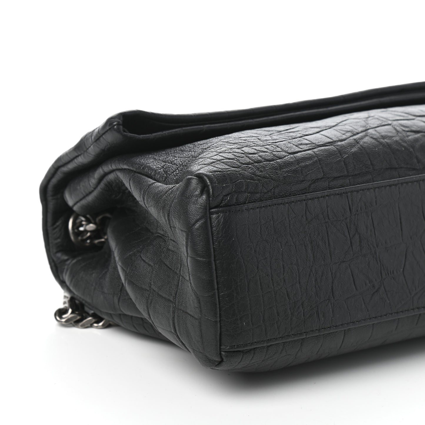 Calfskin Crocodile Embossed Medium West Hollywood Monogram Fold-Over Black