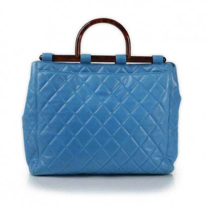 Chanel Quilted Lambskin Tortoise Handle Tote Turquoise 1 of 11