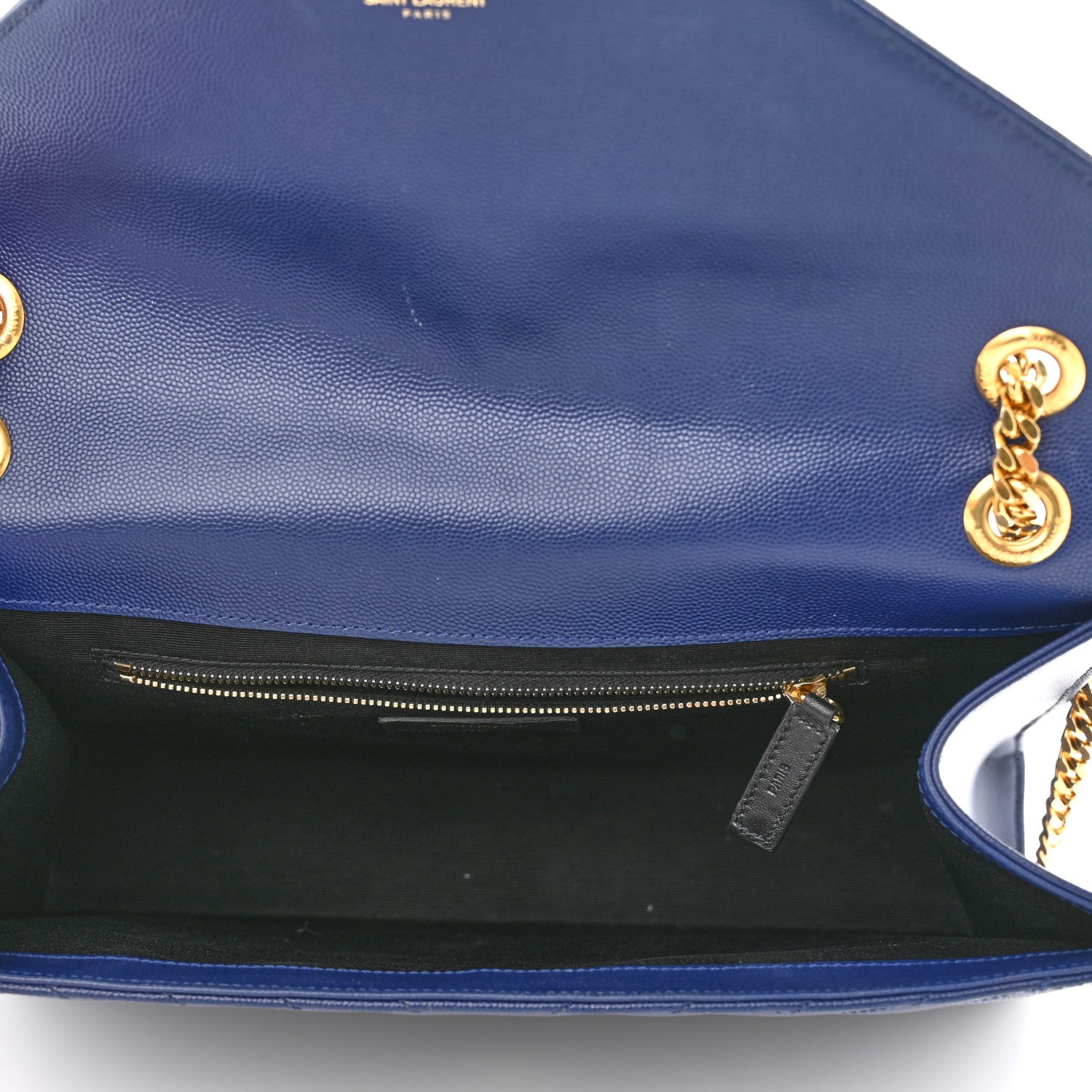 Saint Laurent Grain De Poudre Matelasse Chevron Large Monogram Satchel Navy Blue 5 of 13
