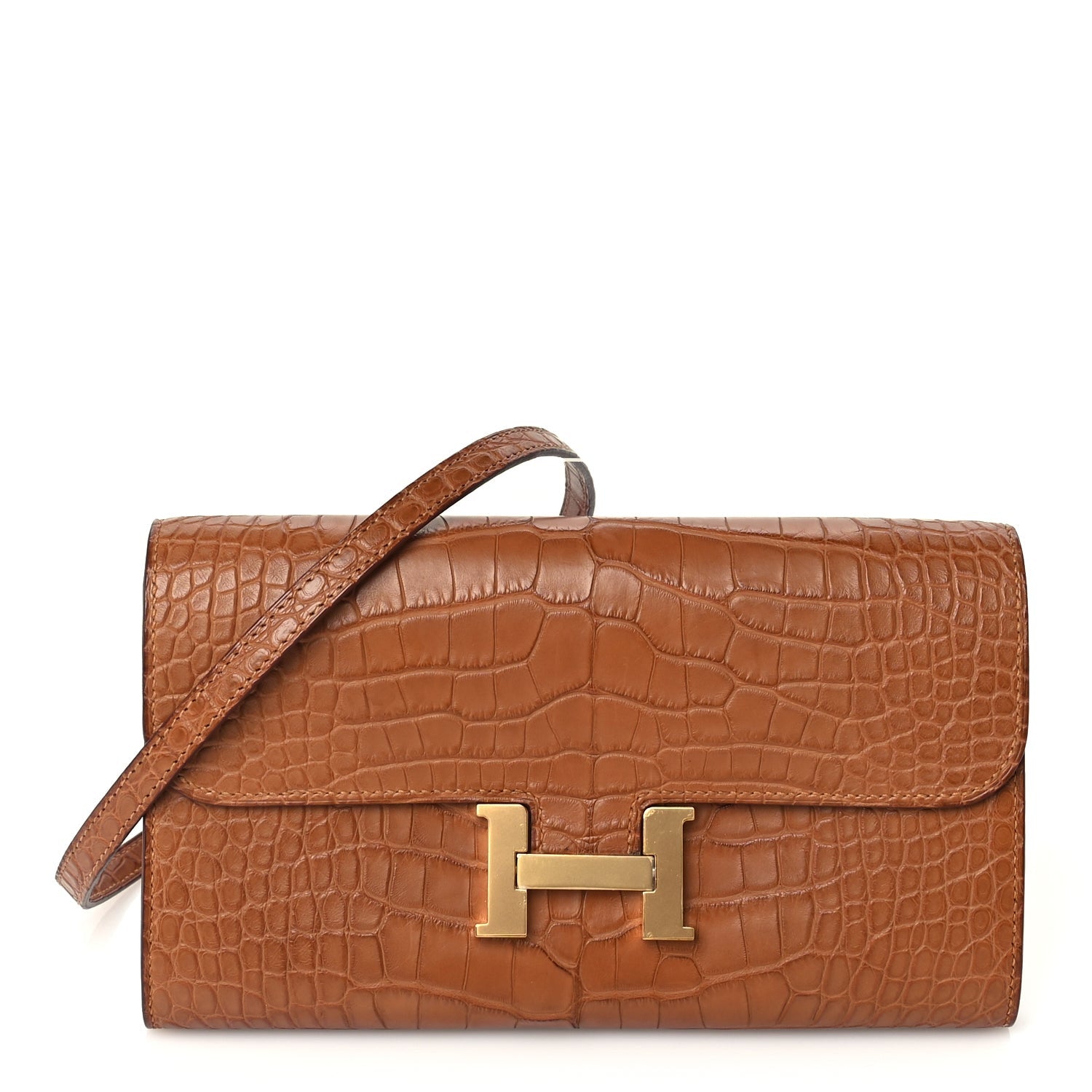Hermes Matte Alligator Constance Long Wallet To Go Gold 1 of 8