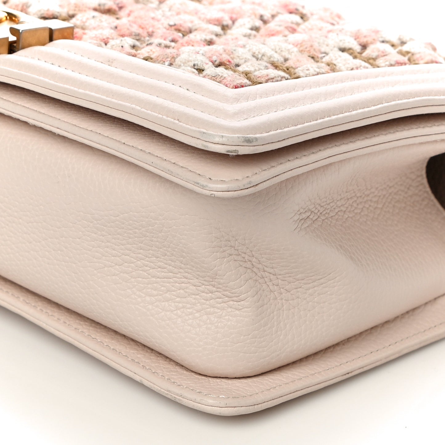 Braided Tweed Lambskin Medium Boy Flap Pink