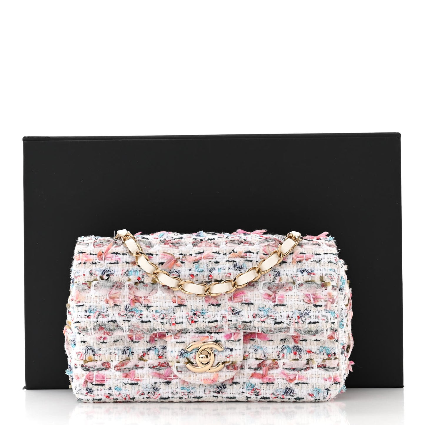 Tweed Quilted Mini Rectangular Flap Ecru Pink Blue Green