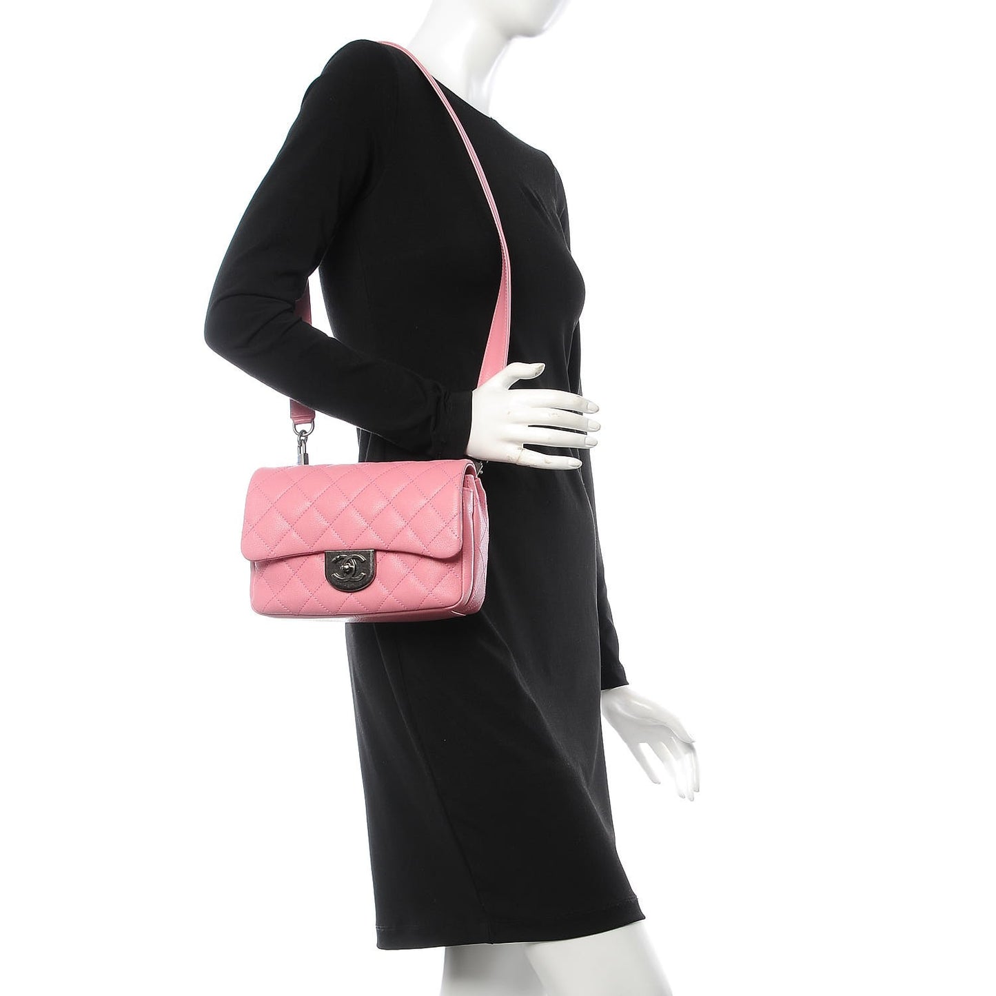 Shiny Goatskin Quilted Small Flap Pink