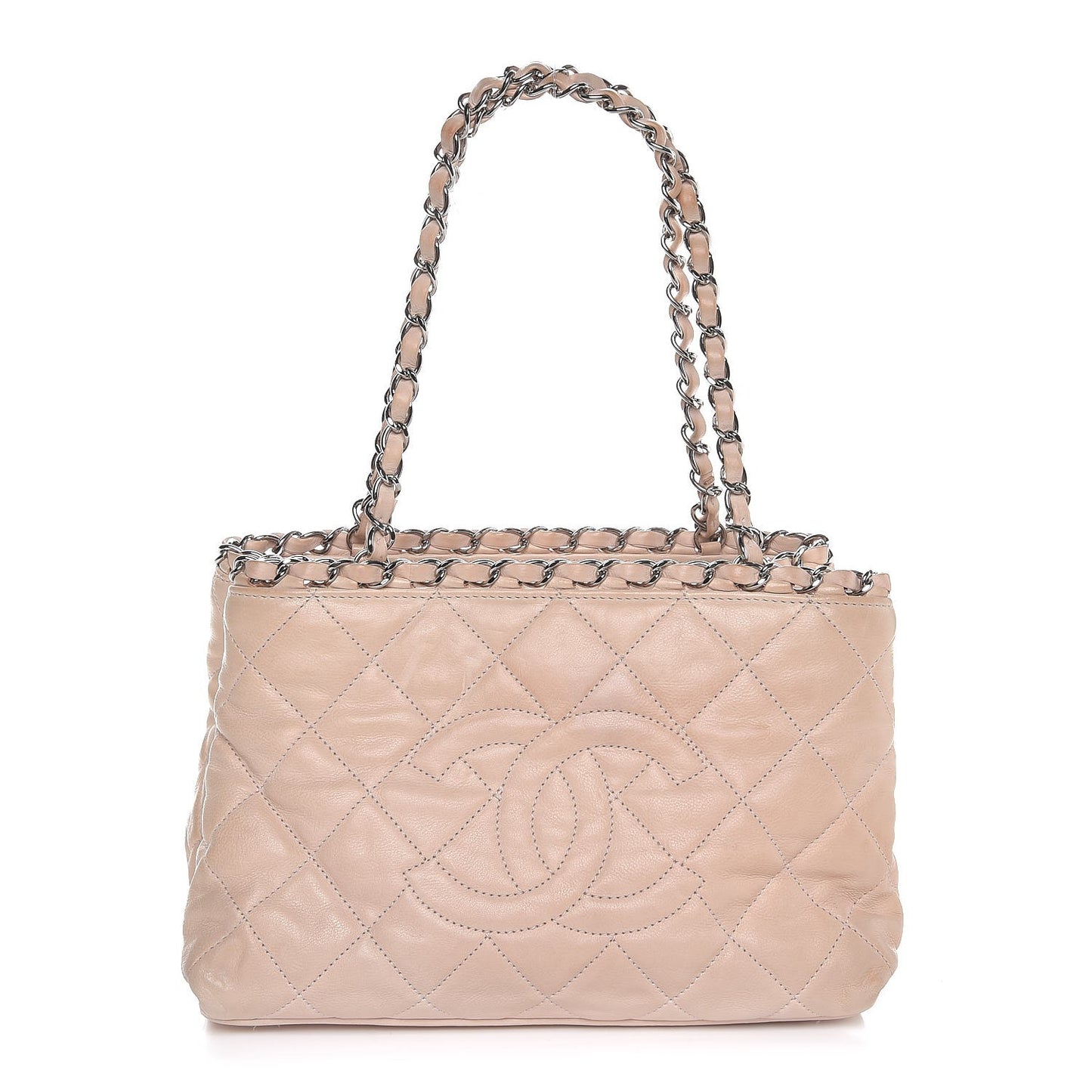 Lambskin Quilted Mini Chain Me Tote Light Beige