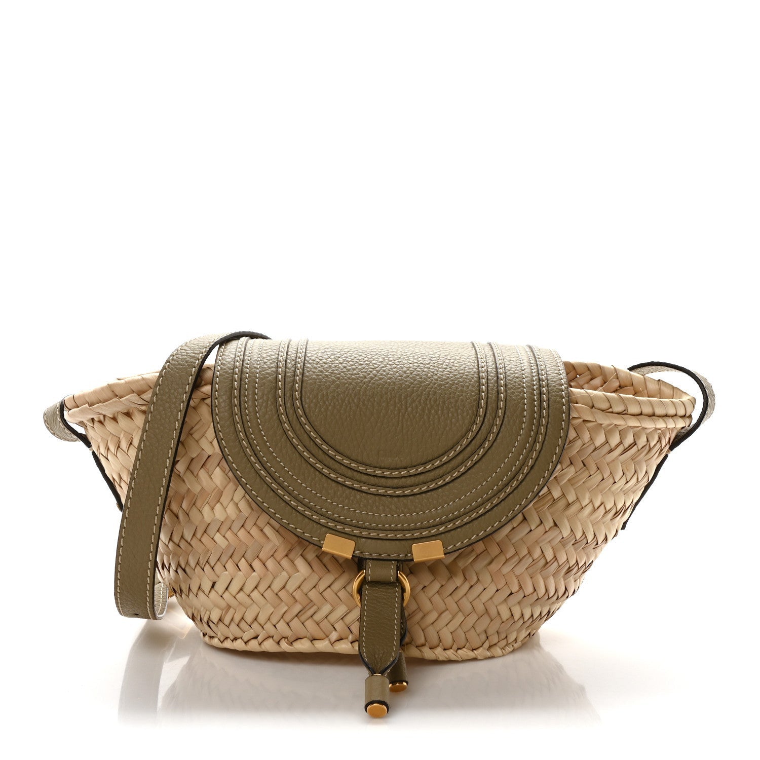 Chloe Raffia Small Grain Calfskin Small Marcie Basket Shoulder Bag Pottery Green 1 of 7