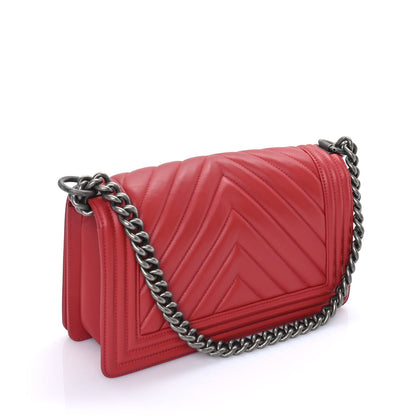 Chanel Lambskin Chevron Quilted Medium Boy Flap Red 2 of 7