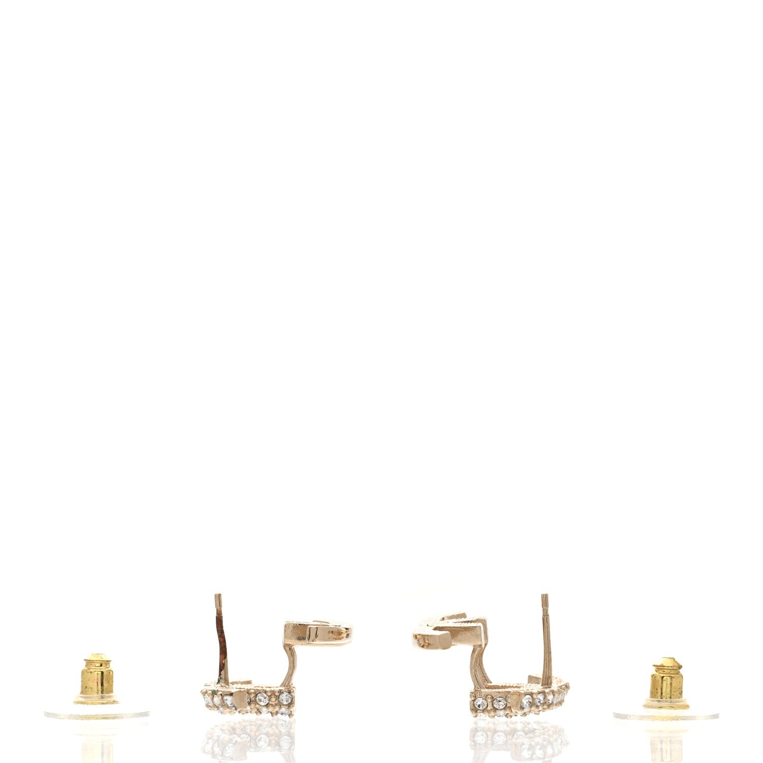 Chanel Metal Crystal Bead CC Earrings Gold 3 of 6