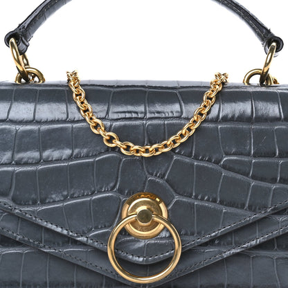 Mulberry Calfskin Crocodile Embossed Small Harlow Satchel Dark Grey 6 of 7