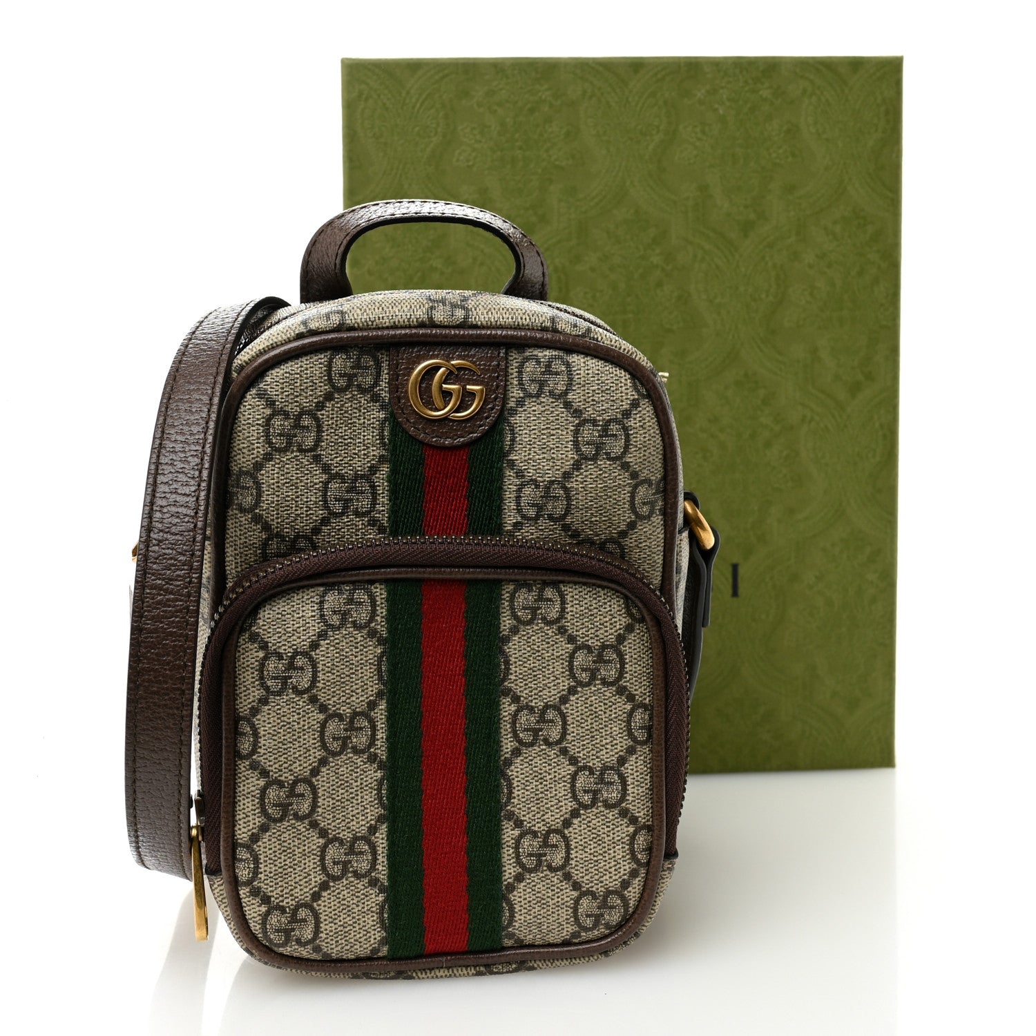 Gucci GG Supreme Monogram Web Mini Ophidia Double Zip Messenger Bag Beige New Acero 13 of 13