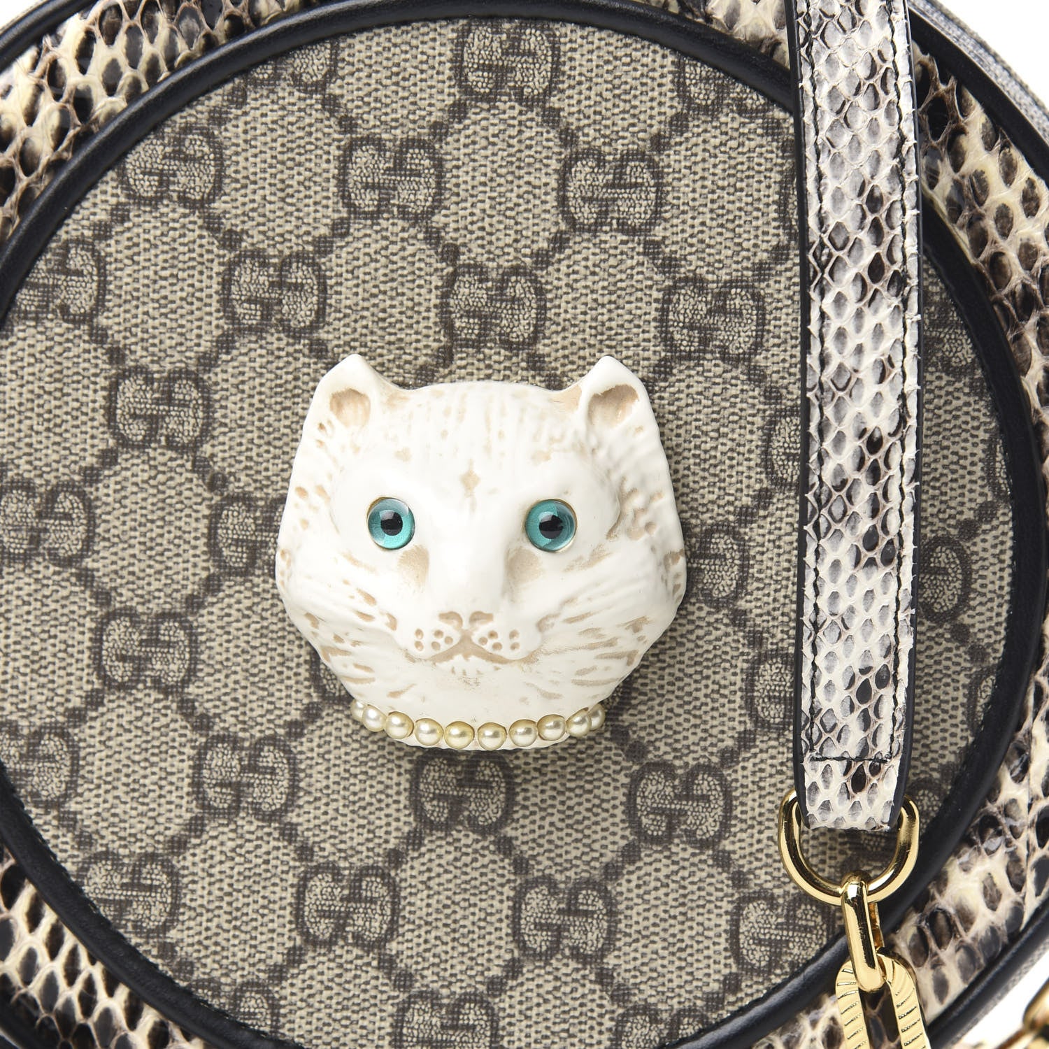 Gucci GG Supreme Monogram Patchwork Cat Round Shoulder Bag White Beige 10 of 10