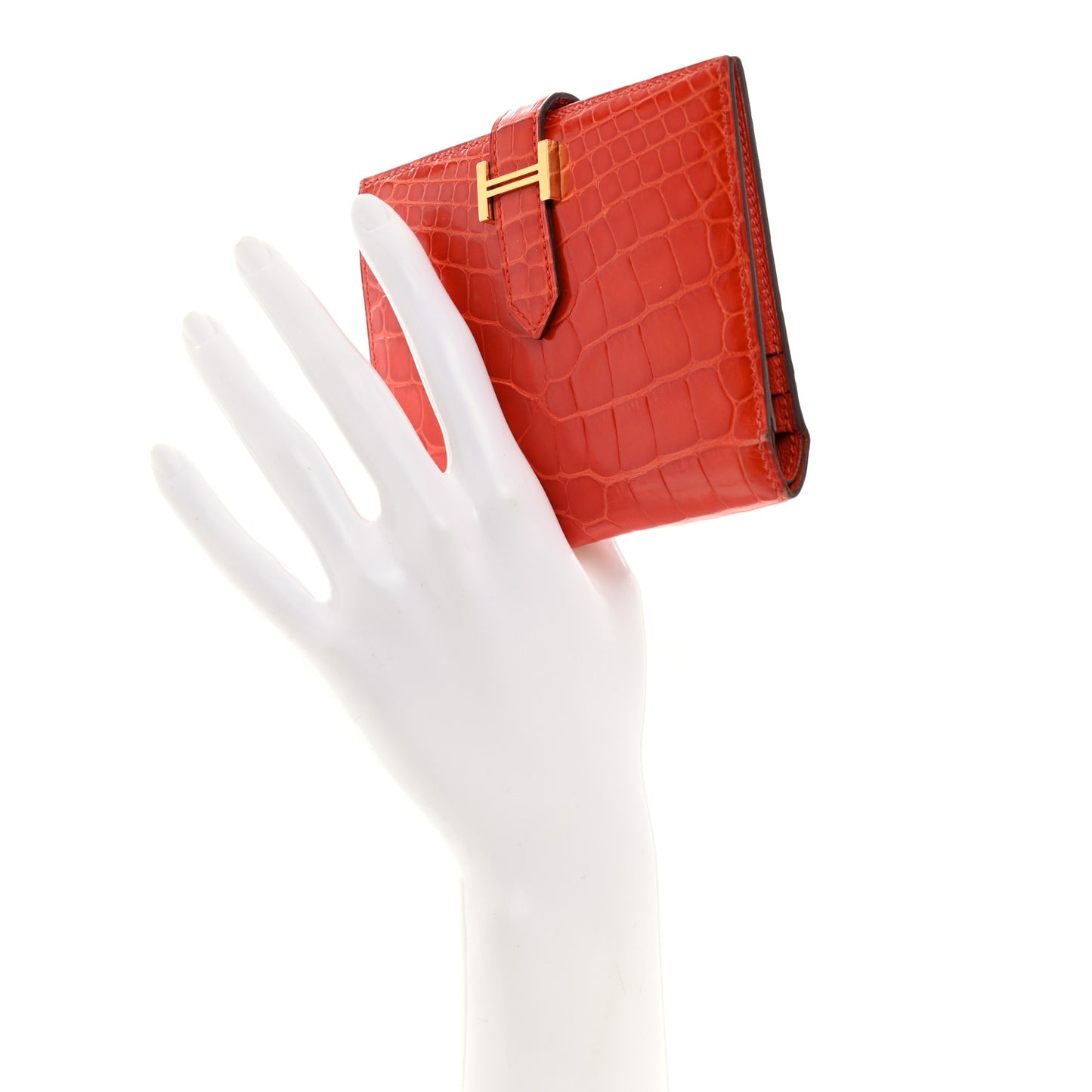 Shiny Alligator Bearn Compact Wallet Orange Poppy