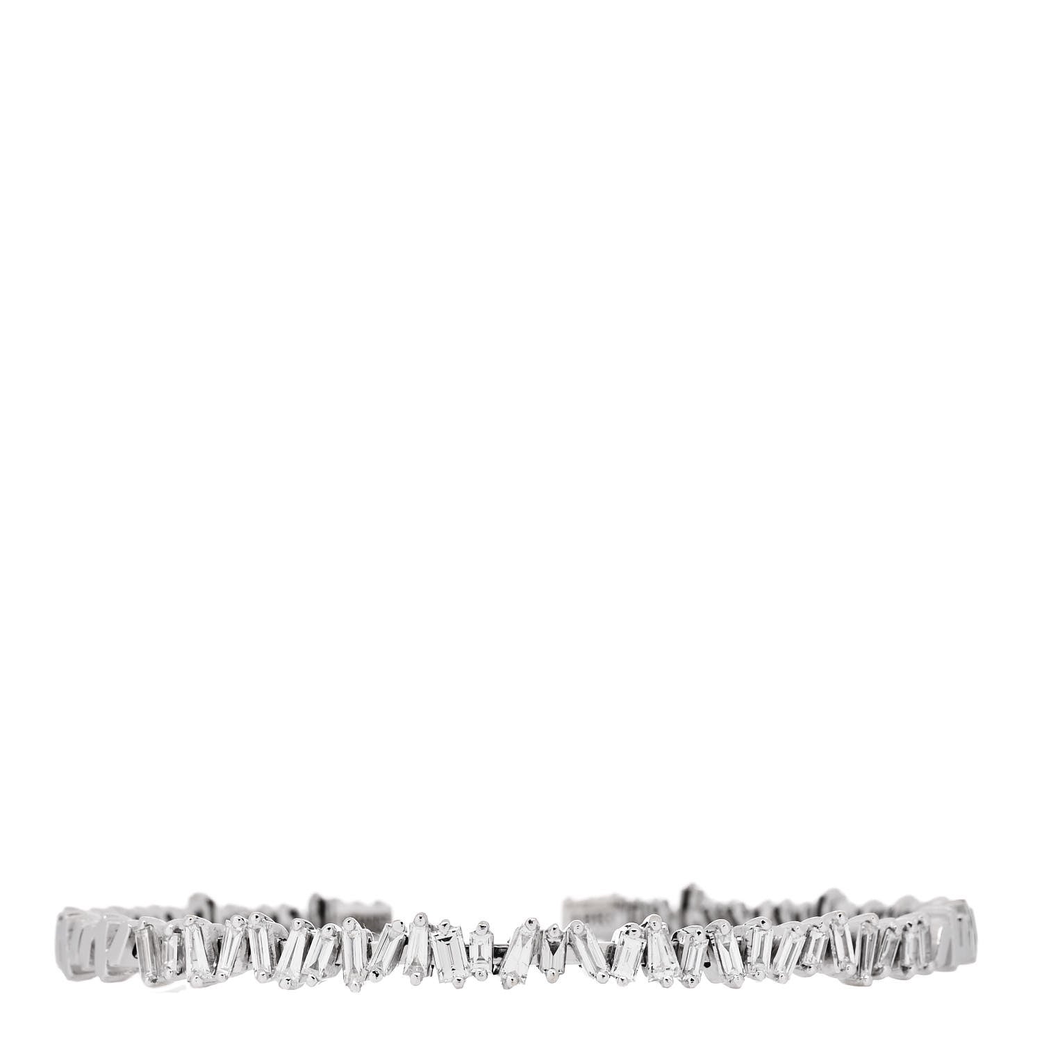 Suzanne Kalan 18K White Gold Diamond Fireworks Classic Baguette Bangle Bracelet 1 of 3