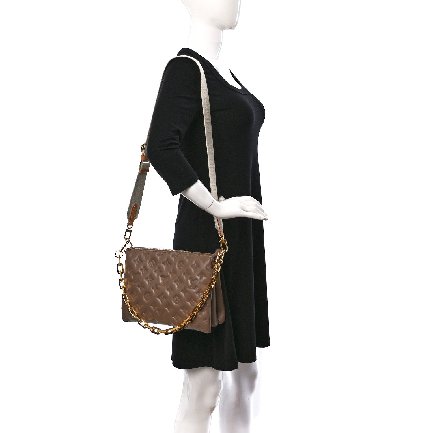 Louis Vuitton Lambskin Embossed Monogram Coussin PM Taupe 2 of 11