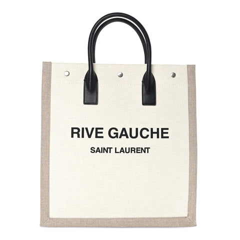 Linen Calfskin Rive Gauche North South Tote Optic White