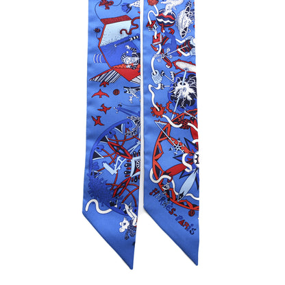 Hermes Silk La Folle Parade Twilly Bleu Gitane Rouge 2 of 4