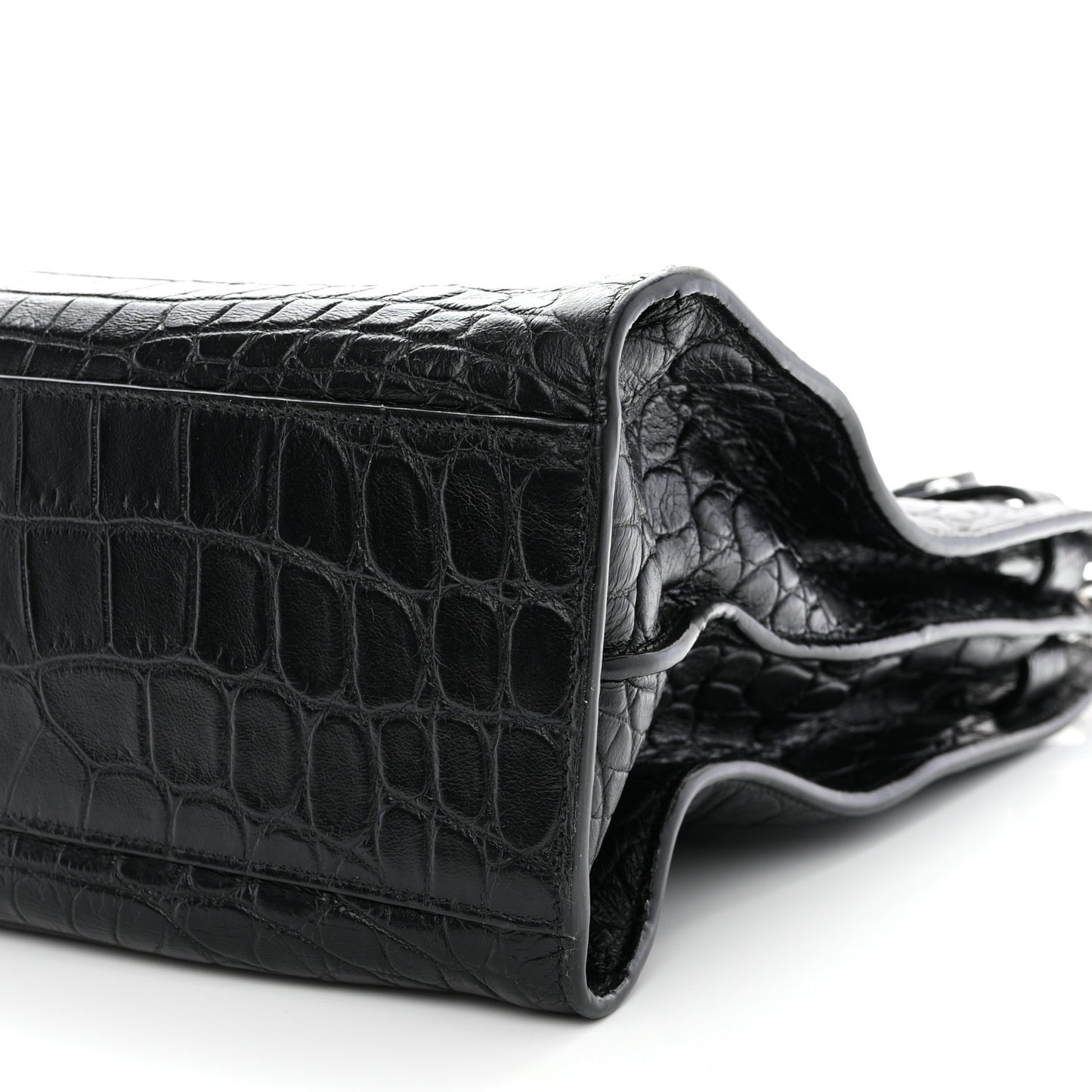 SAINT LAURENT Calfskin Crocodile Embossed Large Thin Sac De Jour Black