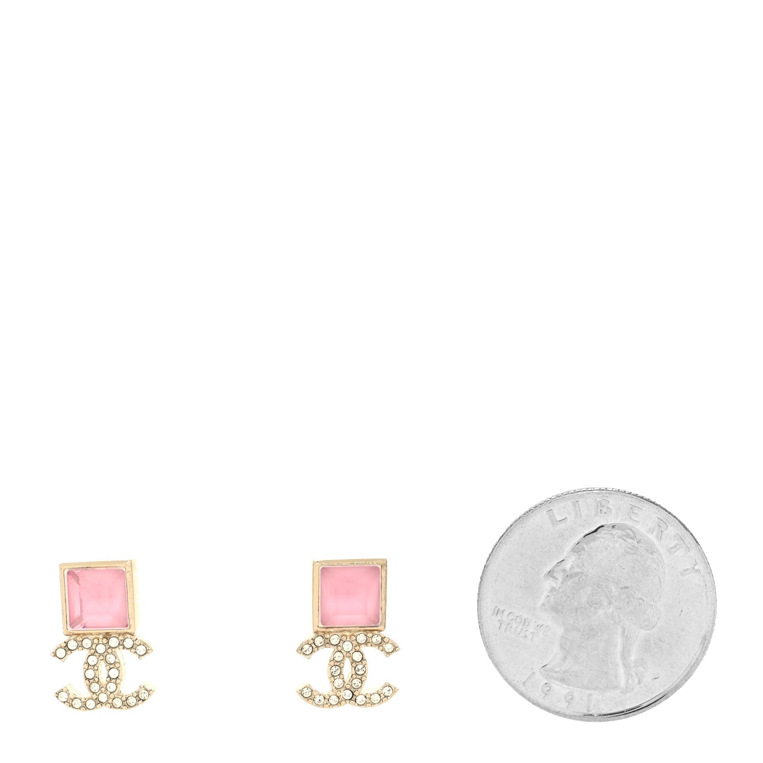 Chanel Crystal CC Drop Earrings Pink Gold 2 of 4