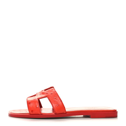 Hermes Ostrich Oran Sandals 37 Jasper Rouge 1 of 8