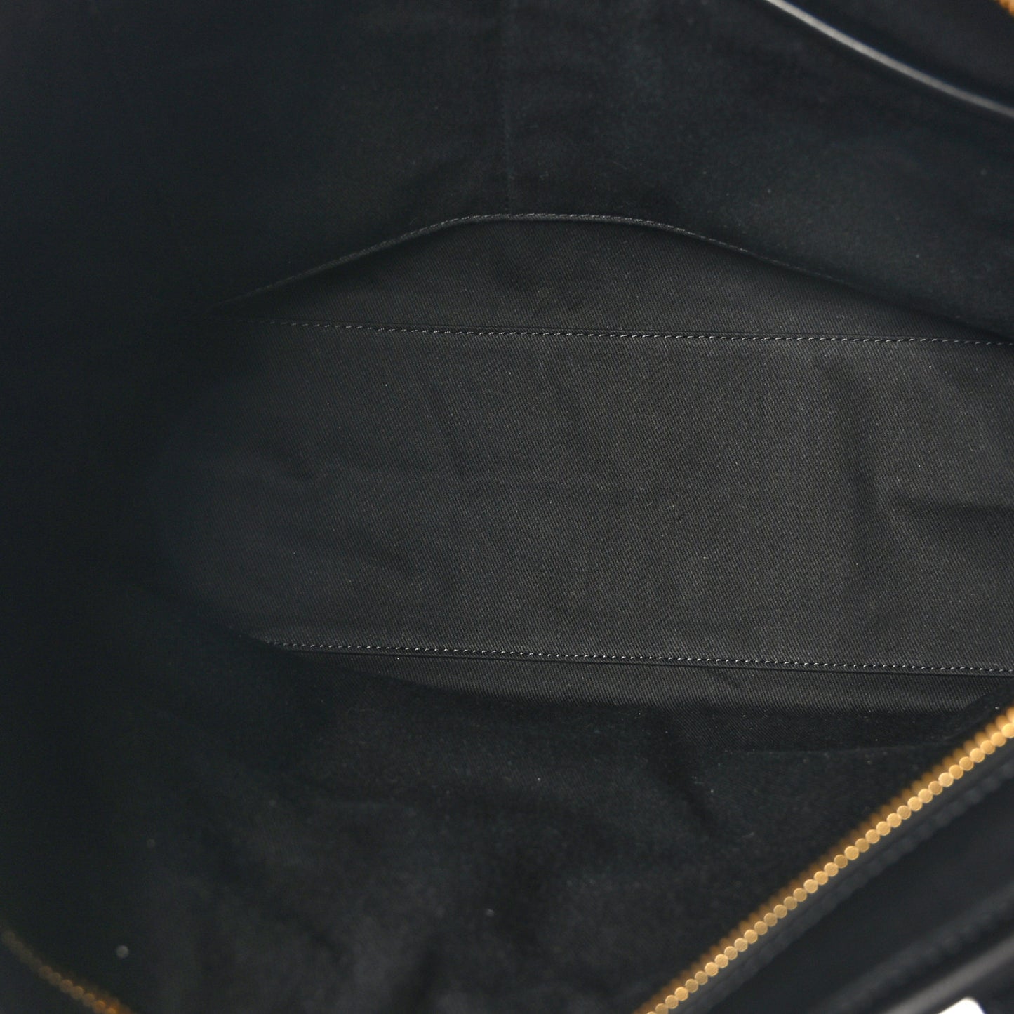 Grained Calfskin East West Medium Zipper Tote Black