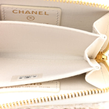 Chanel Tweed Quilted Bow Flap Card Holder On Chain White 5 of 7