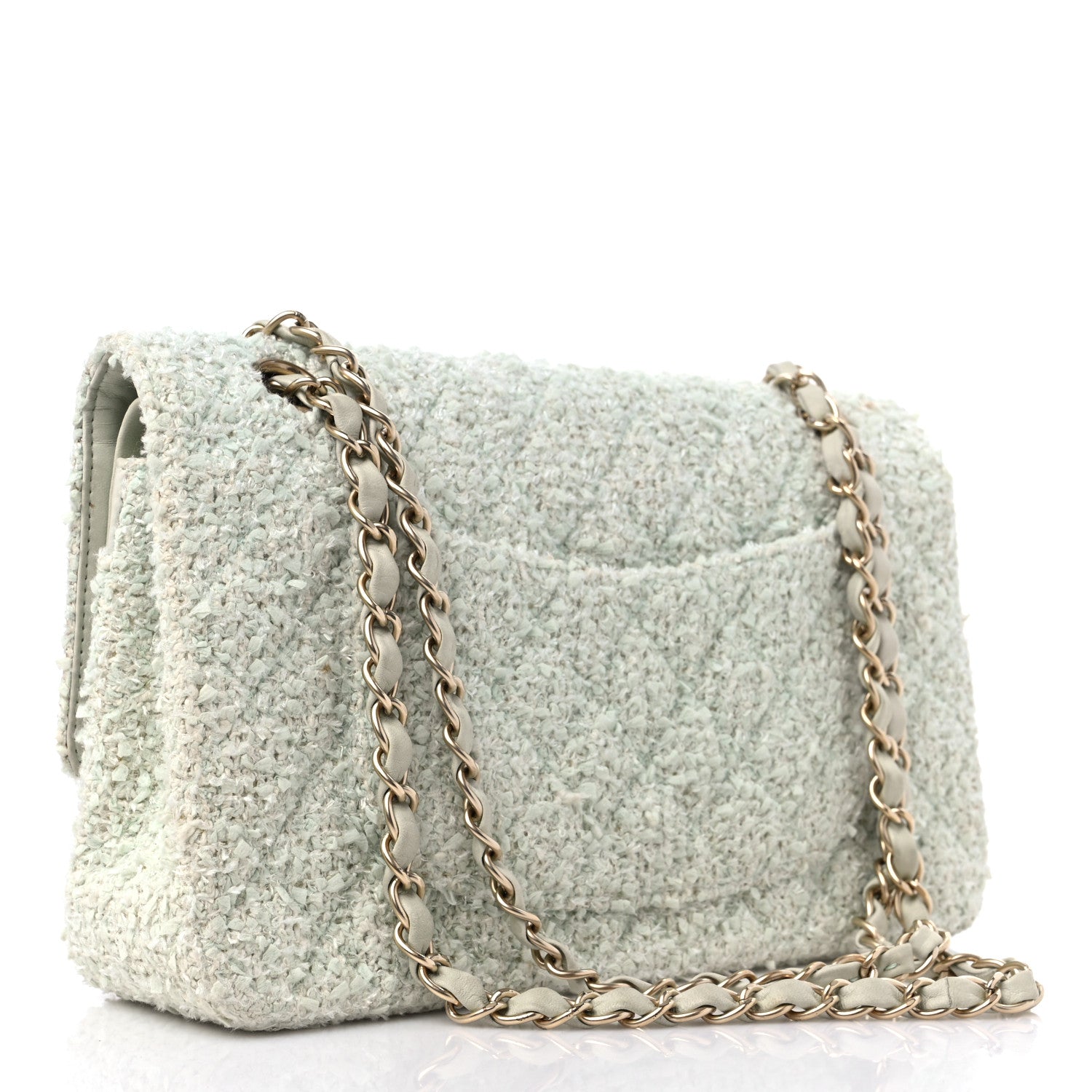 Chanel Tweed Quilted Medium Double Flap Light Turquoise 3 of 19