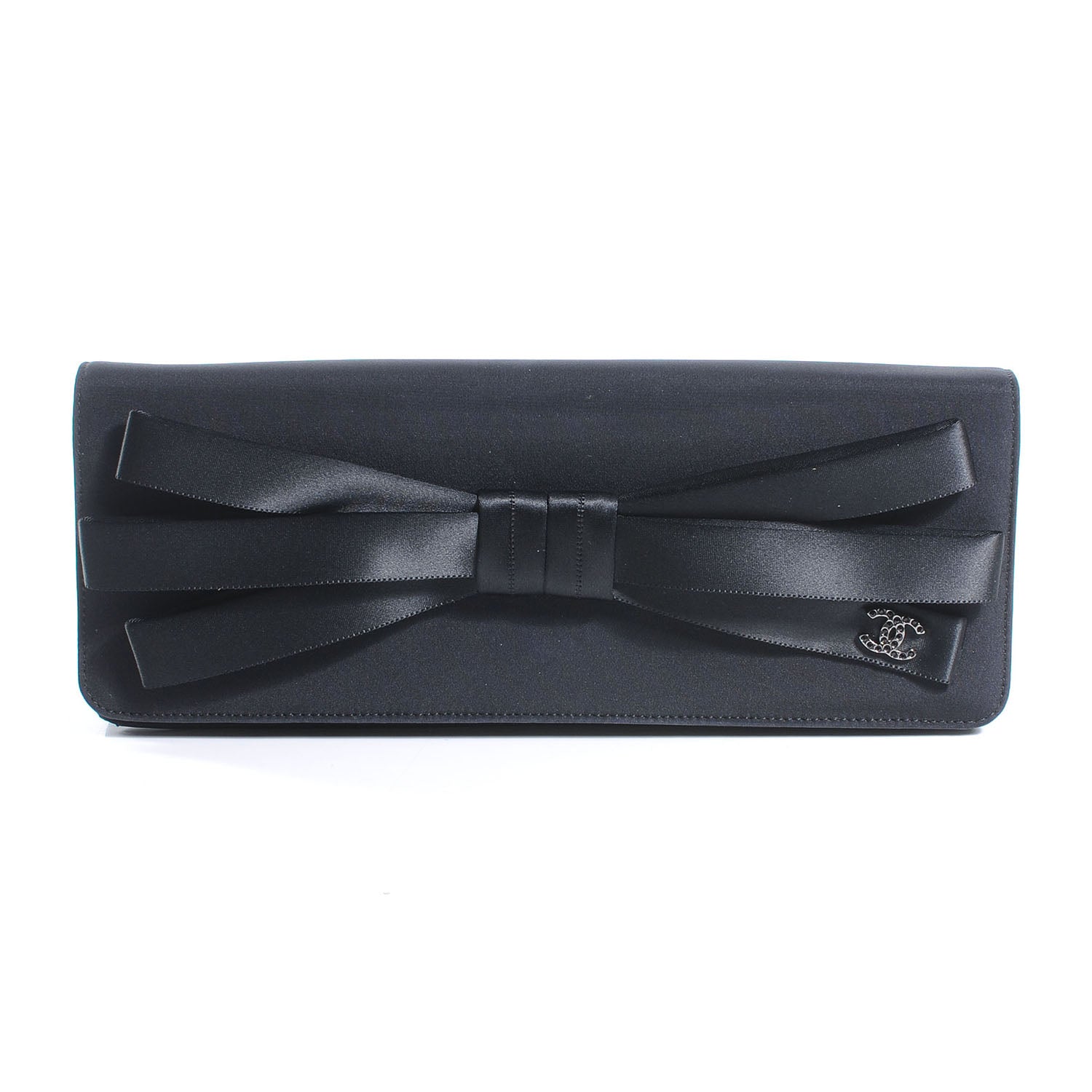 Chanel Satin Ribbon Bow Clutch Black 1 of 6