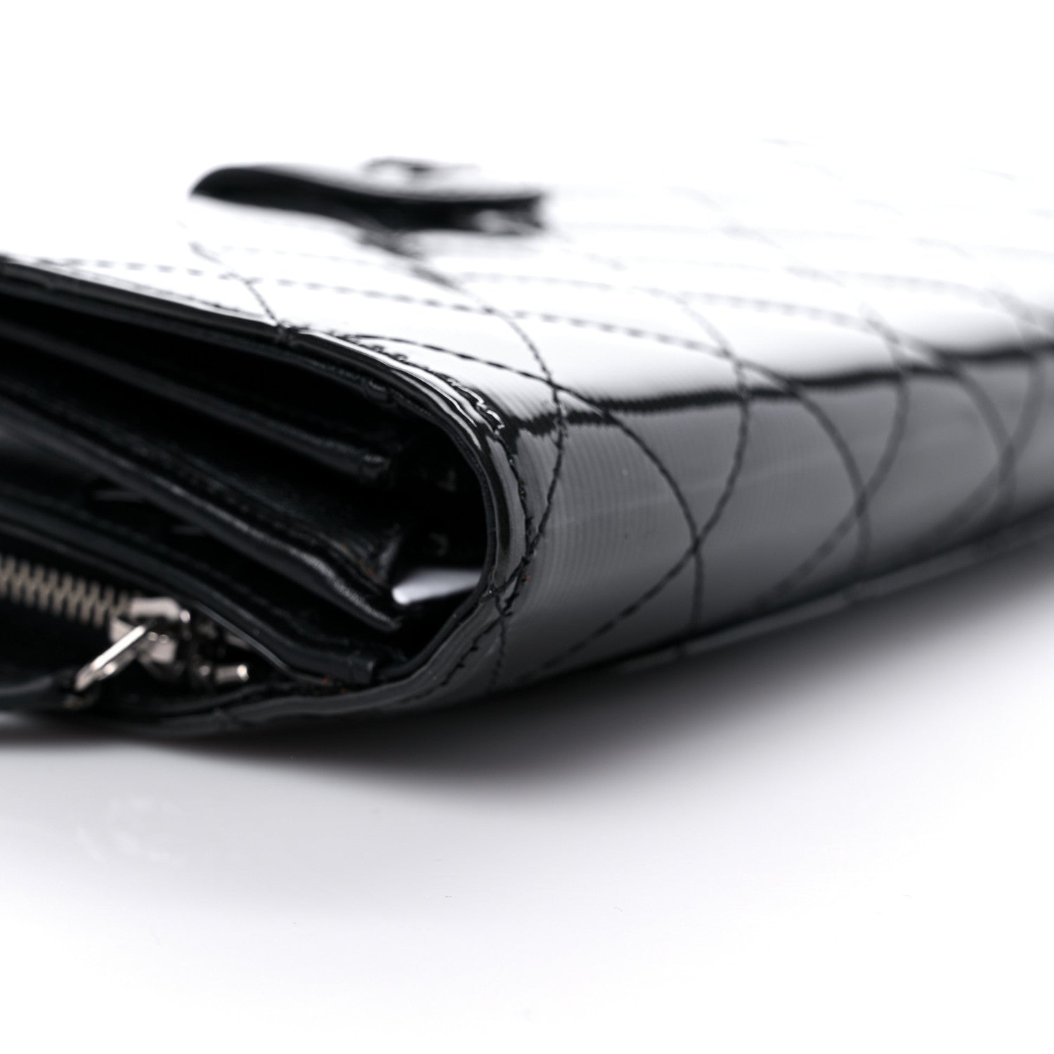 Chanel Striated Patent Quilted Zipped Pocket Long Wallet Black 9 of 11