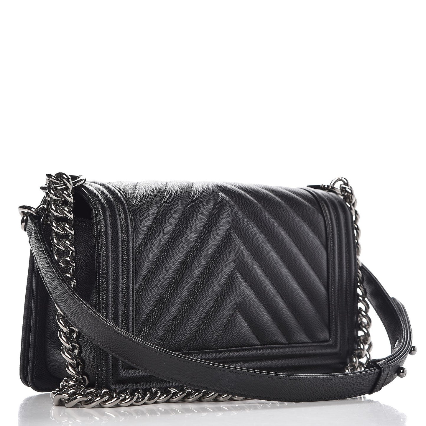 Caviar Chevron Quilted Medium Boy Flap Black