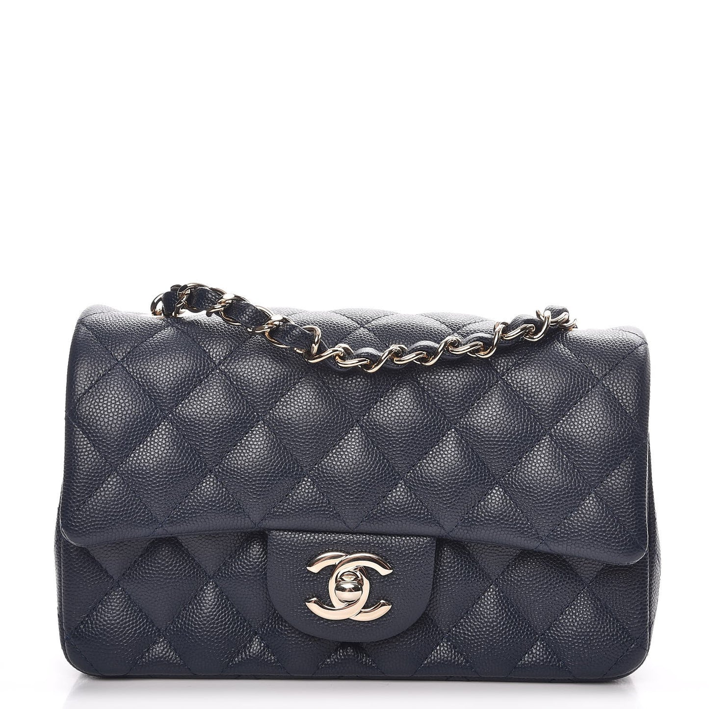 Caviar Quilted Mini Rectangular Flap Navy