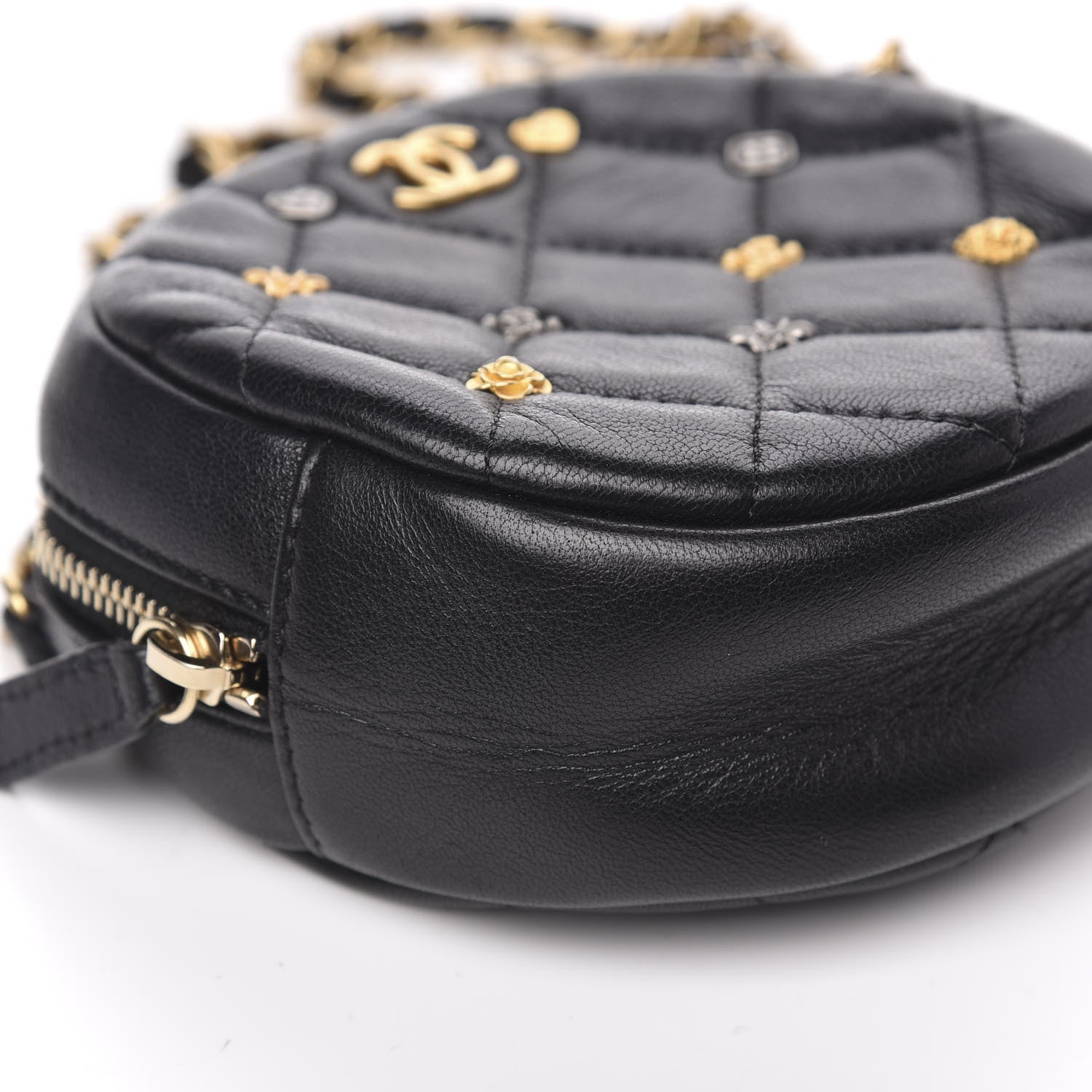 Chanel Lambskin Quilted Studded Round Clutch With Chain Black 8 of 12
