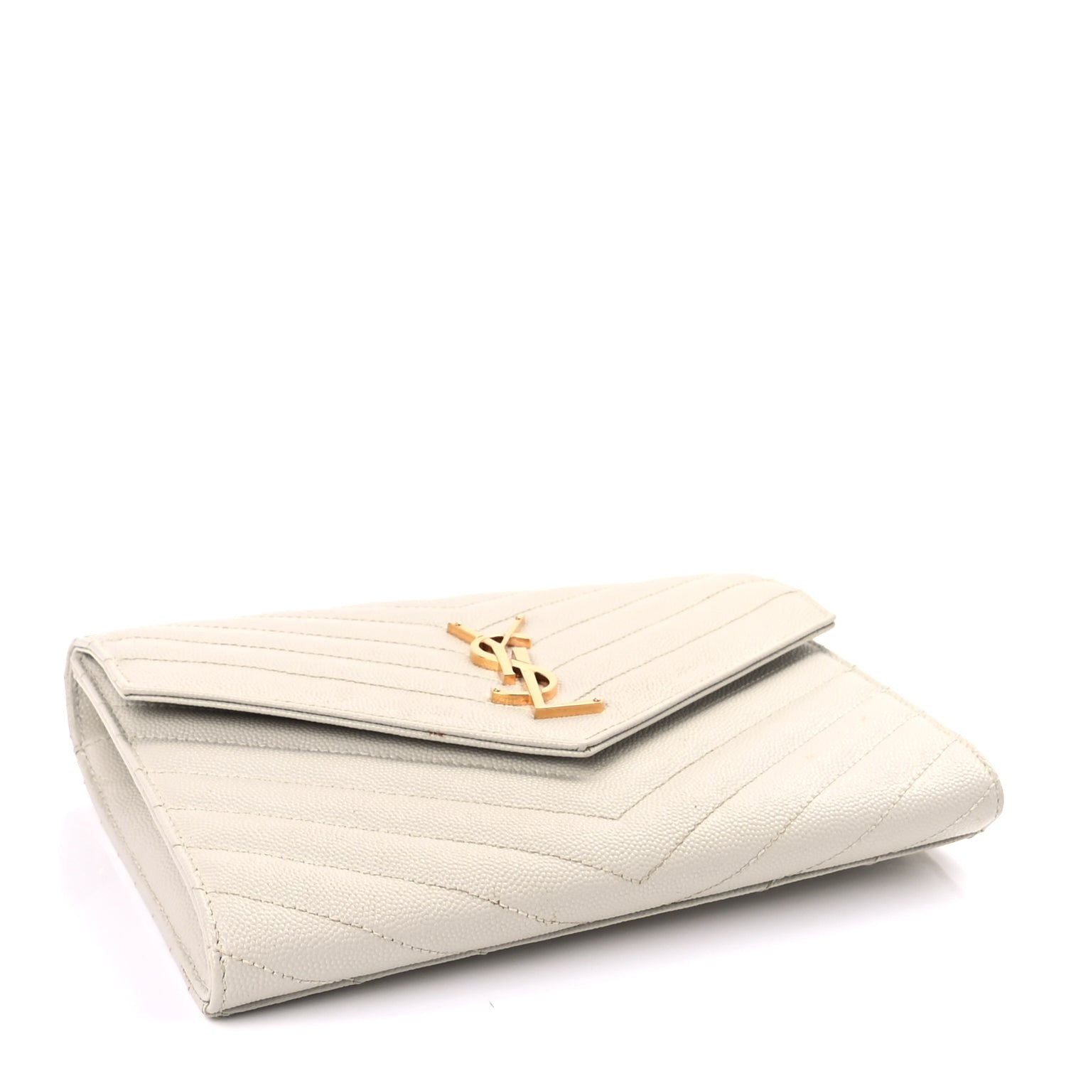 Saint Laurent Grain De Poudre Matelasse Chevron Monogram Envelope Clutch  Blanc Vintage 4 of 7