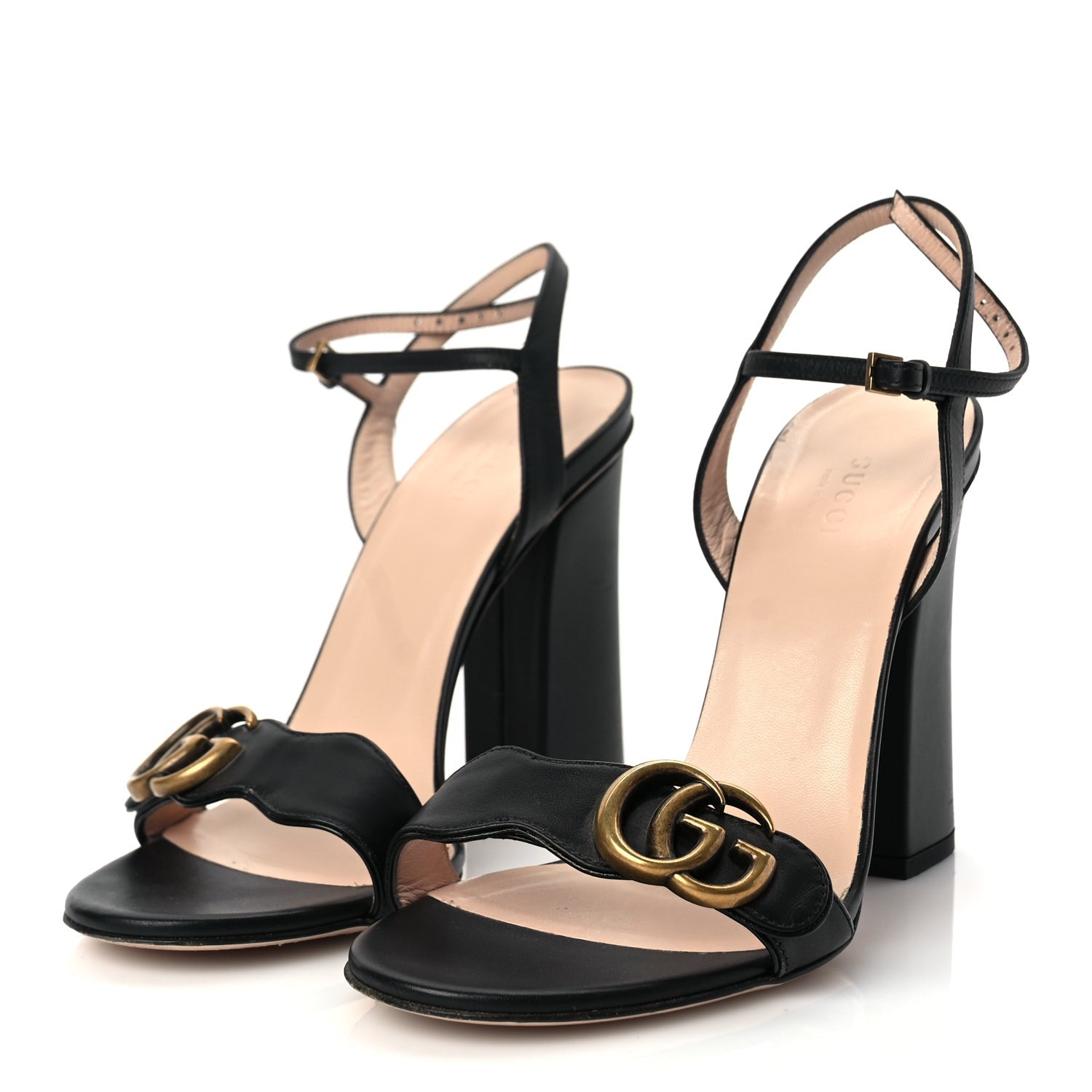 Gucci Lifford Calfskin GG Marmont Ankle Wrap 105mm Sandals Black 3 of 9