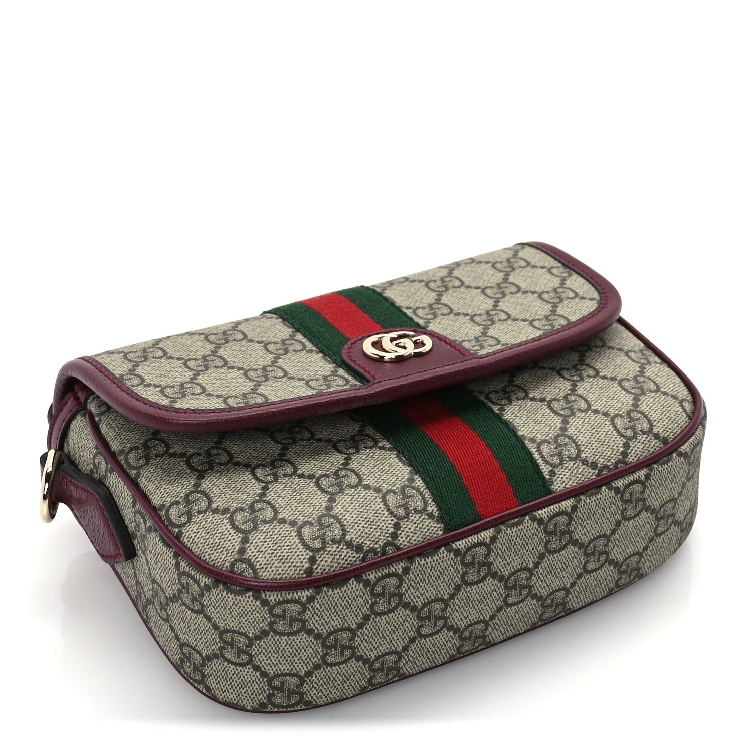 Gucci GG Supreme Monogram Textured Dollar Calfskin Small Ophidia Top Handle Shoulder Bag Beige Bordeaux 3 of 8