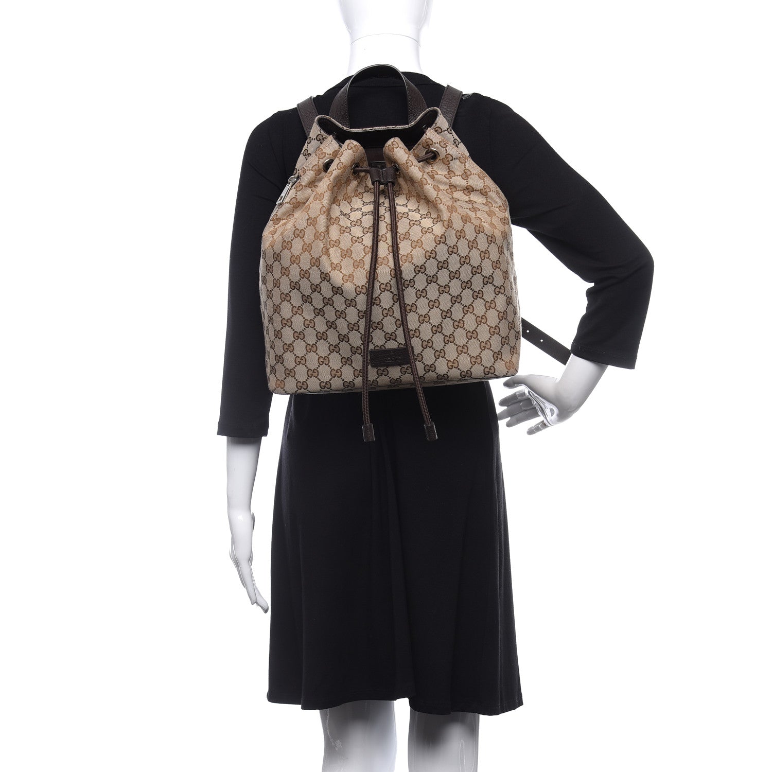 Gucci Monogram Dollar Calfskin O Drawstring Backpack Beige Ebony Testa di Moro Dark Chocolate 3 of 17