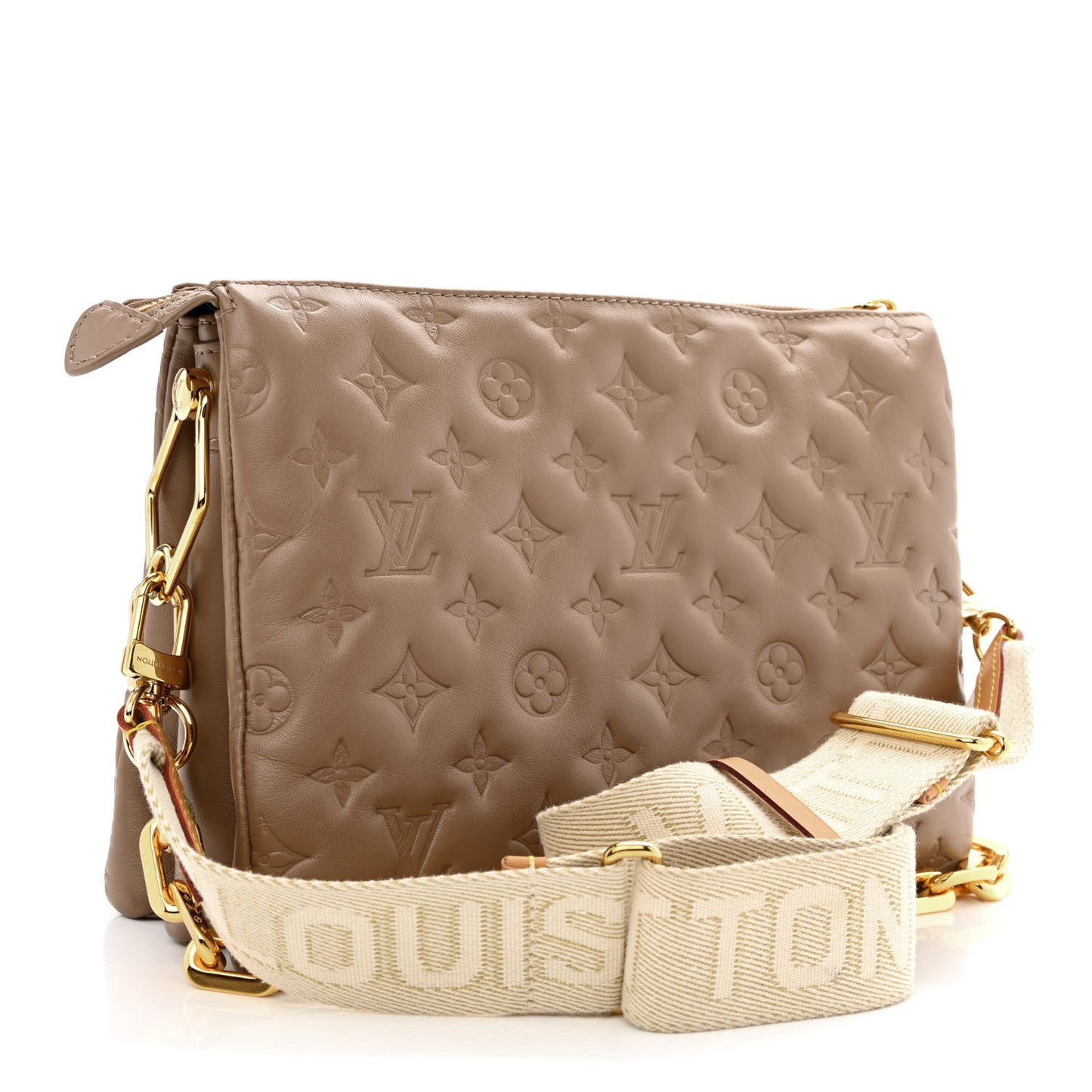 Lambskin Embossed Monogram Coussin PM Taupe