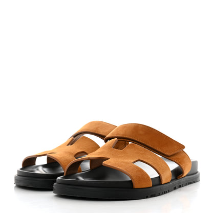 Hermes Suede Goatskin Womens Chypre Sandals 38 Naturel 3 of 9