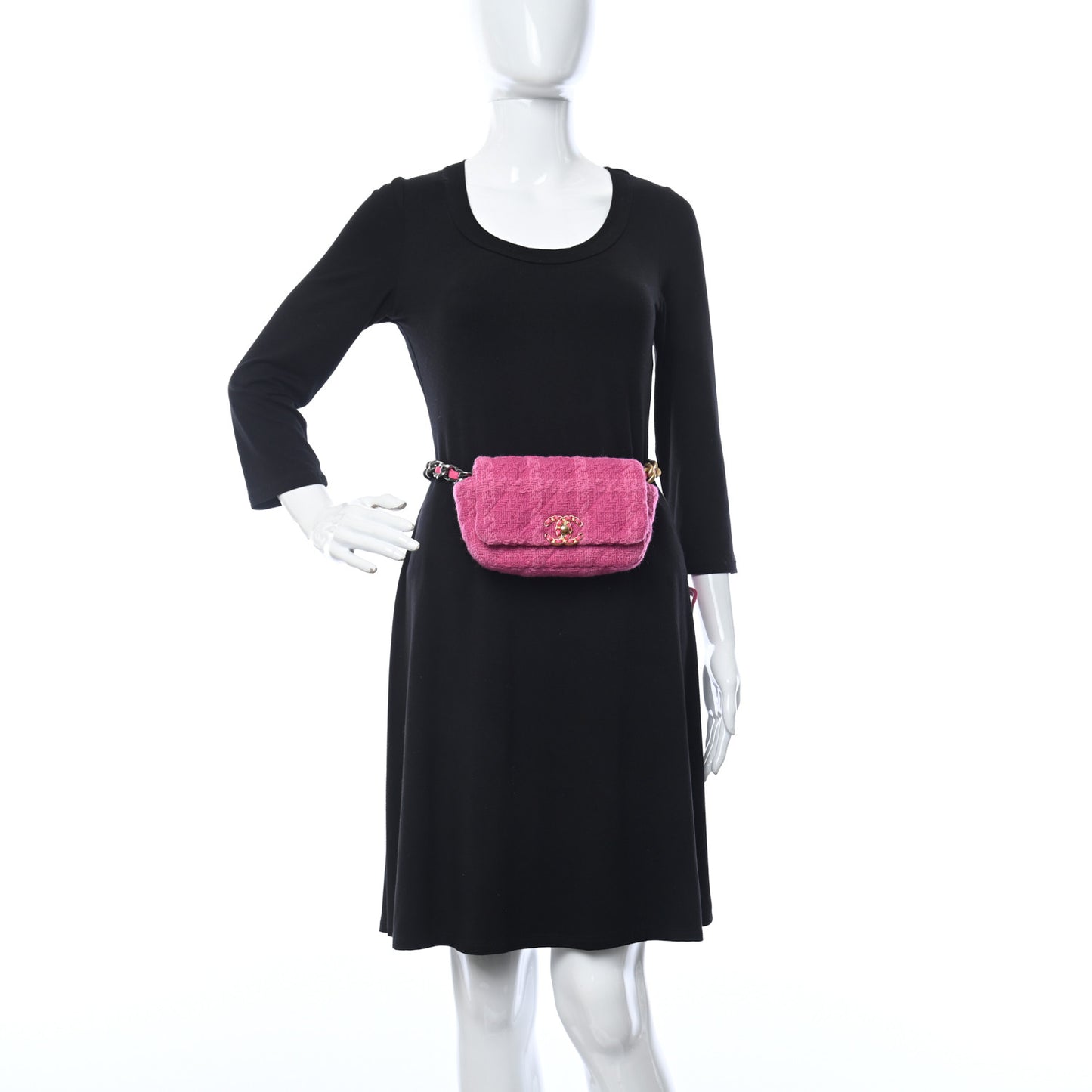 Tweed Quilted Chanel 19 Waist Bag Pink