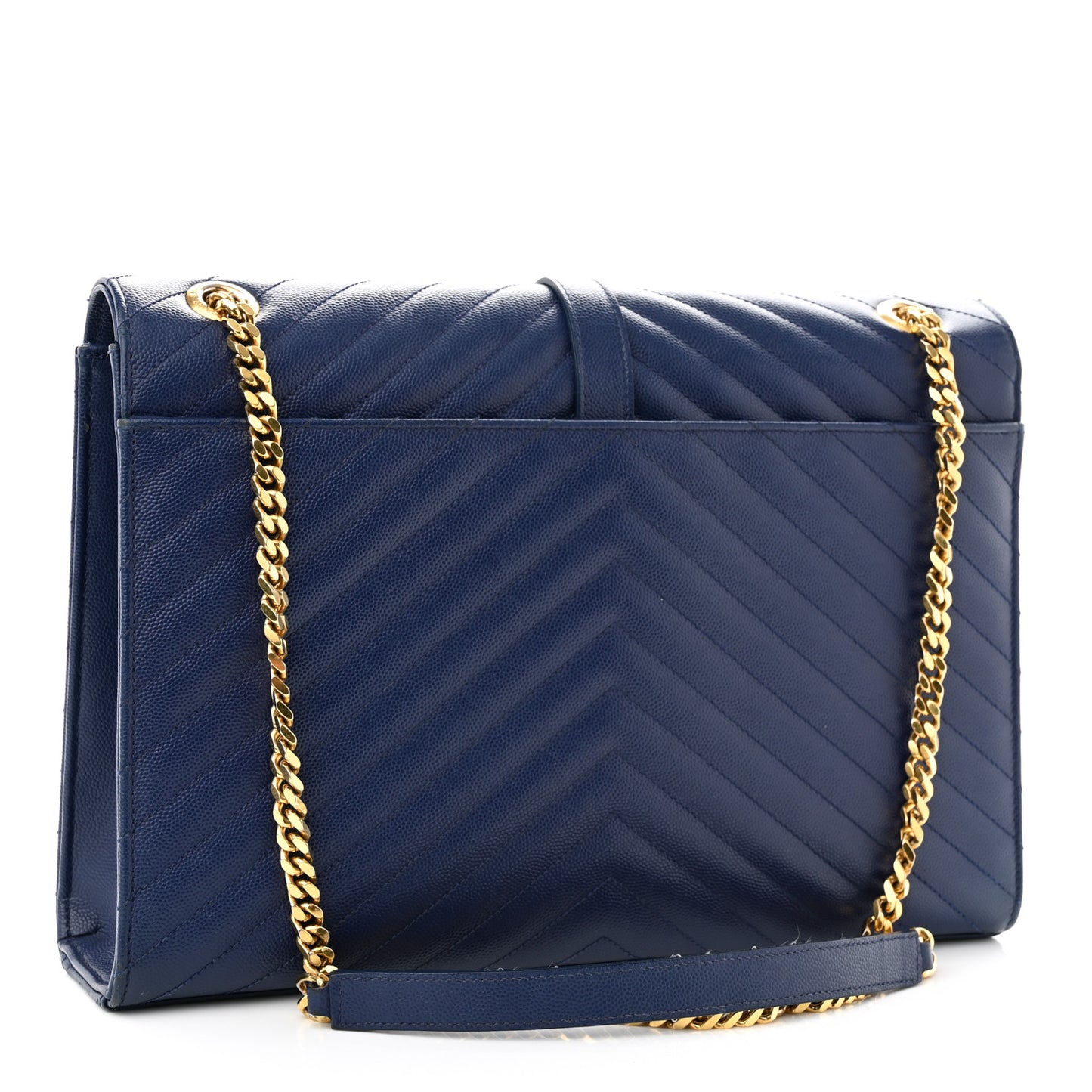 Grain De Poudre Matelasse Chevron Large Monogram Satchel Navy Blue
