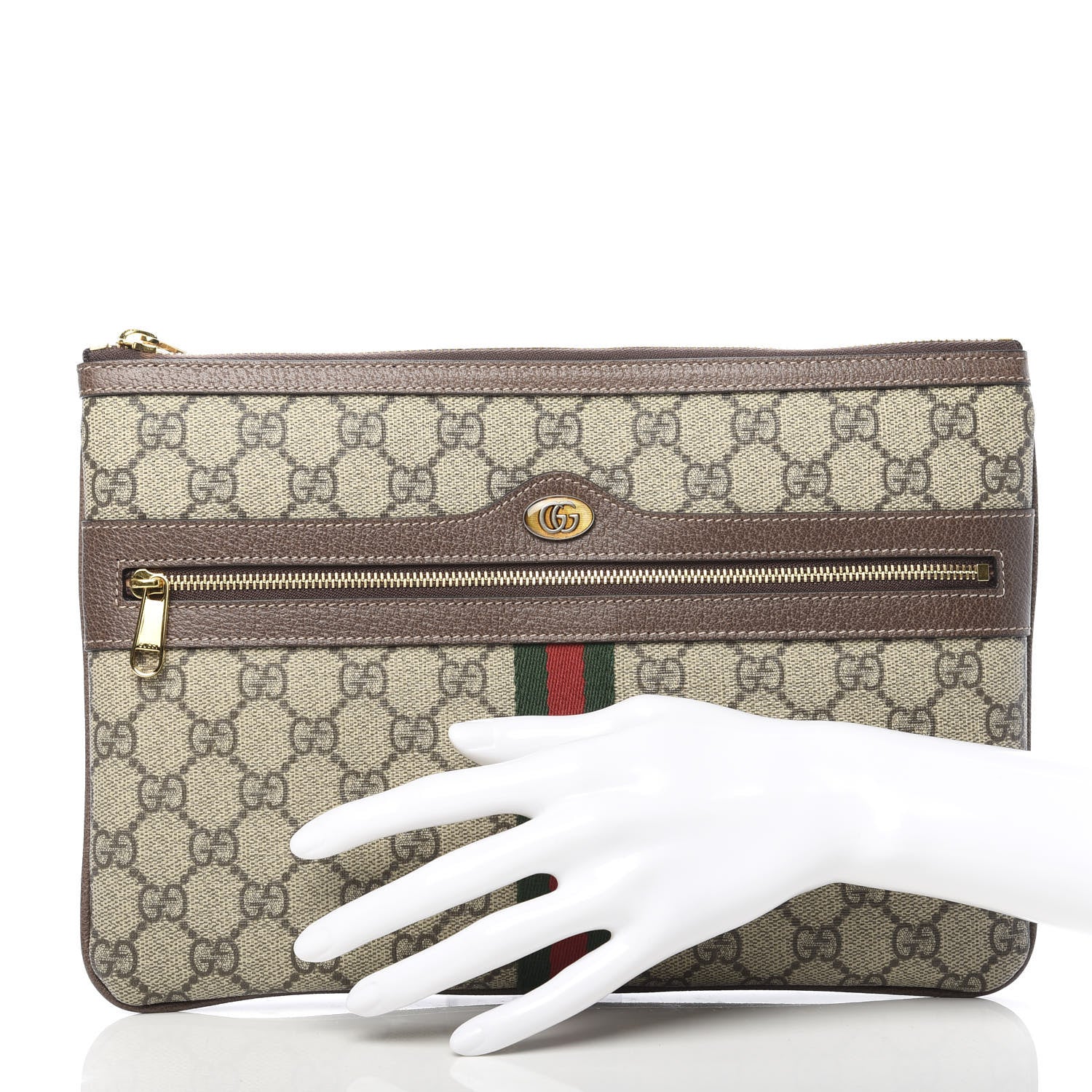 Gucci GG Supreme Monogram Large Ophidia Pouch Clutch Brown 2 of 8