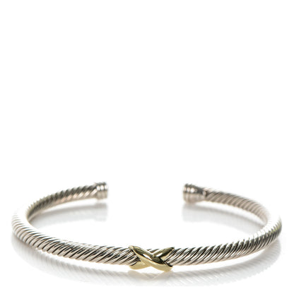 David Yurman Sterling Silver 18K Yellow Gold 4mm X Station Cable Bracelet 1 of 4