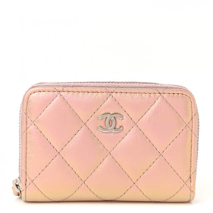 Chanel Iridescent Calfskin Quilted Zip Coin Purse Wallet Pink 1 of 8