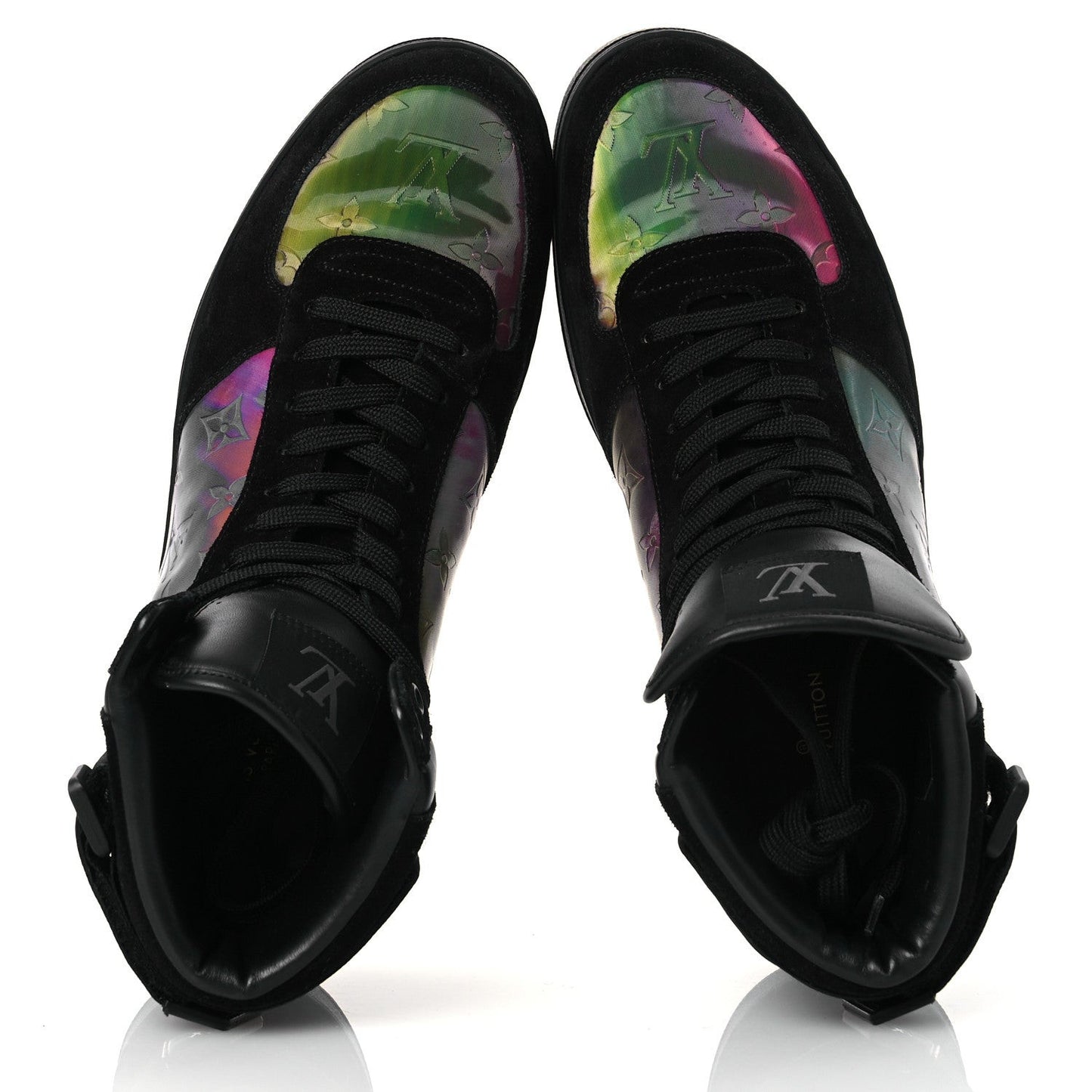 Suede Monogram Mens Rivoli High Top Sneakers Black Multicolor