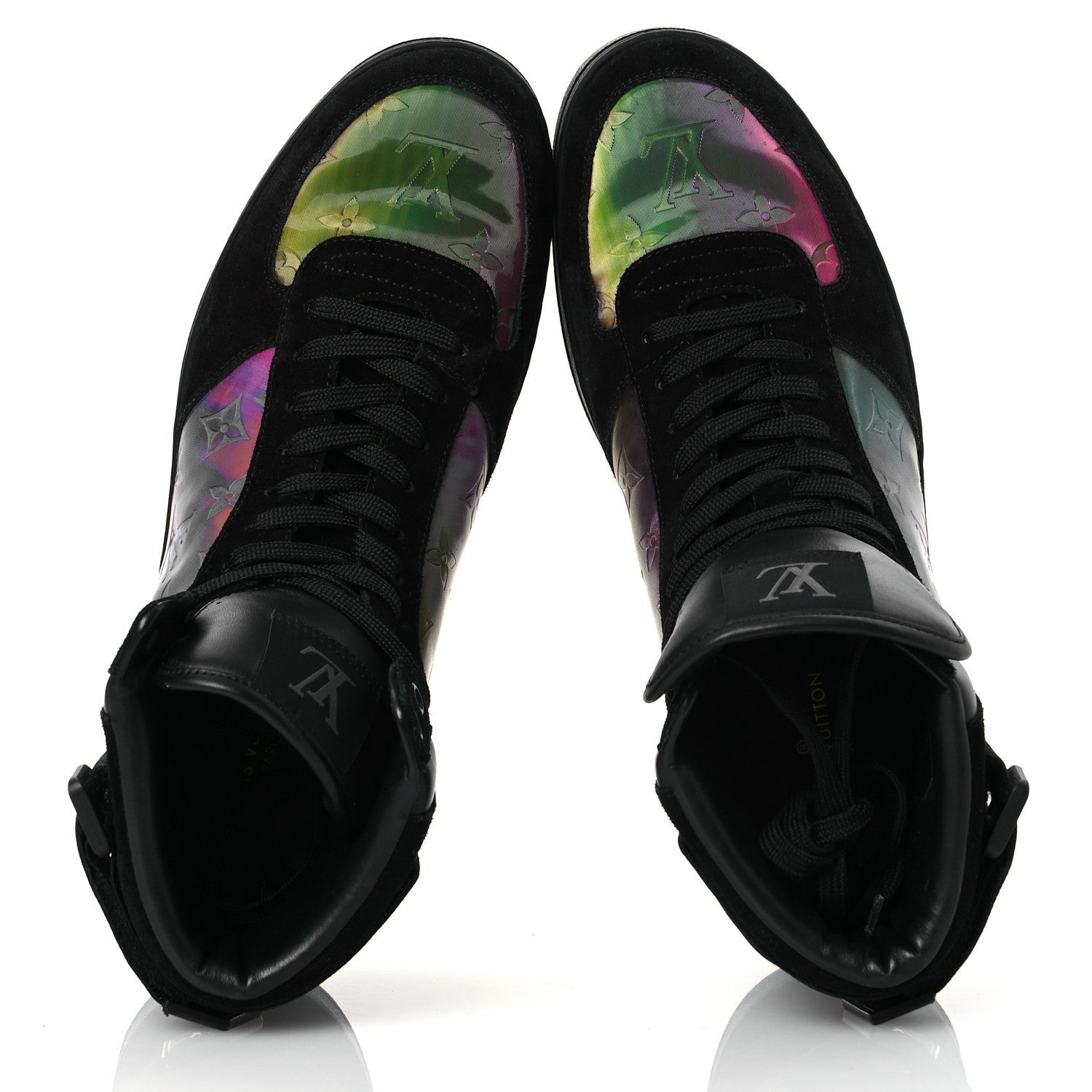 Louis Vuitton Suede Monogram Mens Rivoli High Top Sneakers Black Multicolor 2 of 7